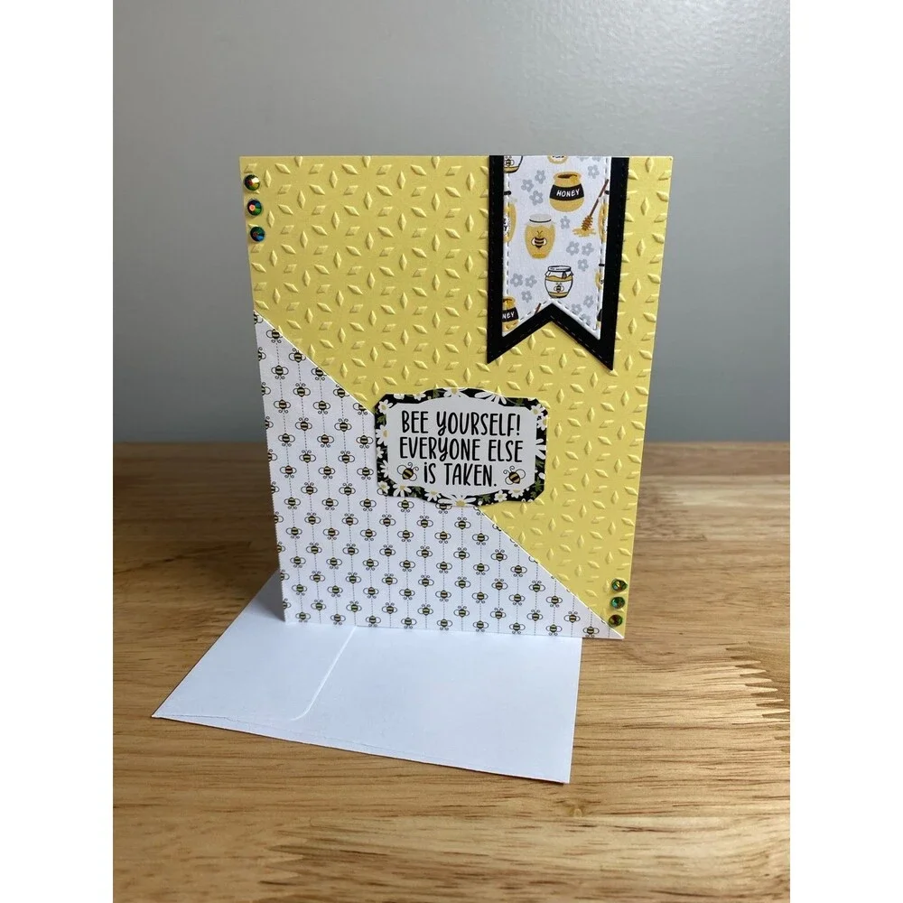Bee & Honey Greeting Card – Handmade A2 Card – All Occasion Blank Card